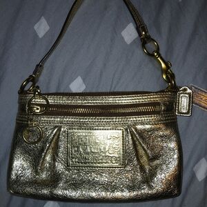 Coach Poppy Double Zip Gold Metallic Leather Clutch/ LG Wristlet